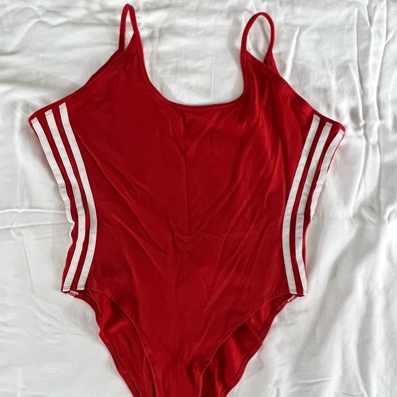 Adidas Women's Originals 3-stripes Bodysuit In Red - Picture 3 of 8